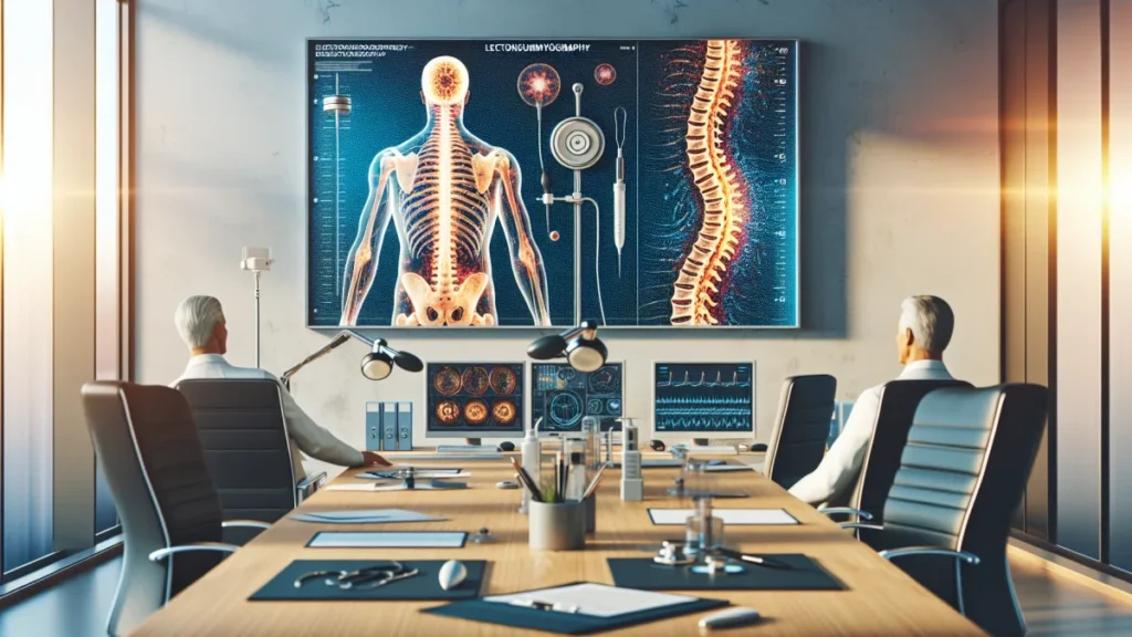 Exame de Eletroneuromiografia e hernias discais em contexto clínico, enfatizando a importância do diagnóstico. - exemplo prático