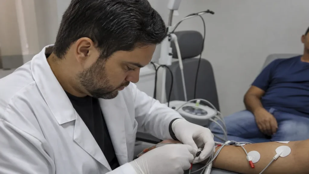 Diagnóstico De Dores E Formigamentos 2 Especialista revisando documentos de benefícios do tratamento adequado relacionados à Clínica de eletroneuromiografia em.