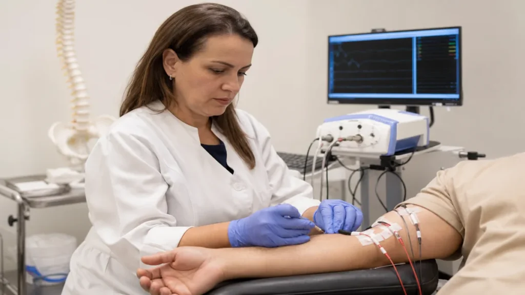 Especialista revisando documentos de casos reais de sucesso relacionados à Médicos que solicitam eletroneuromiografia em.